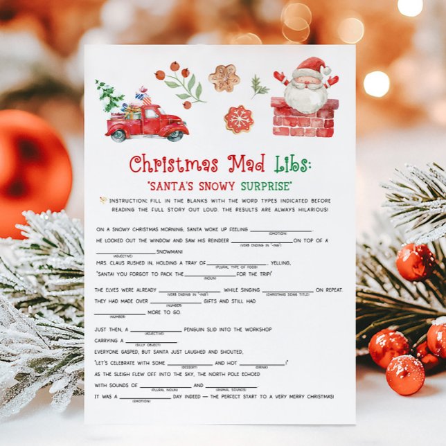 Santa Weihnachts-Mad-Libs-Spiel Feiertagskarte (Christmas Party Games)