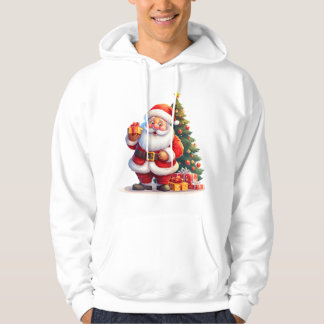Santa, Weihnachtsbaum und Geschenk Hoodie
