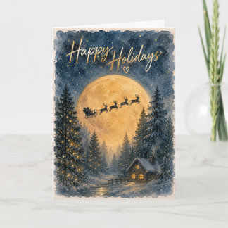 Santa Weihnachtsmondlicht Wasserfarben-Gruß Karte
