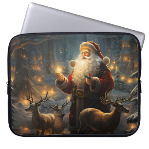 Santa Weihnachtsnacht Schneeiger Wald Laptopschutzhülle