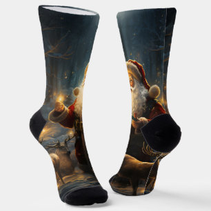 Santa Weihnachtsnacht Schneeiger Wald Socken