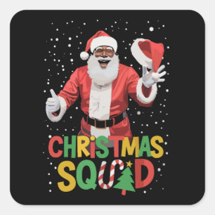 Santa Weihnachtsteam Schwarz Afroamerikaner Quadratischer Aufkleber