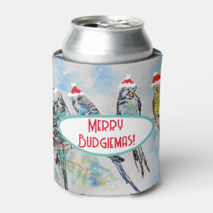 Santa Wellensittich Weihnachts-Aquarellmalerei Vog Dosenkühler