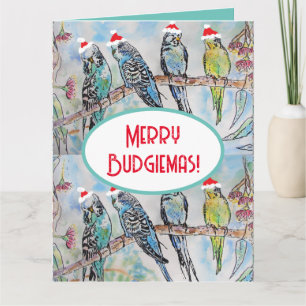 Santa Wellensittich Weihnachts-Aquarellmalerei Vog Karte