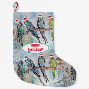 Santa Wellensittich Weihnachts-Aquarellmalerei Vog Kleiner Weihnachtsstrumpf