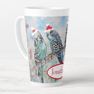 Santa Wellensittich Weihnachts-Aquarellmalerei Vog Milchtasse