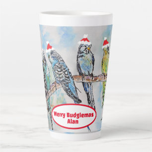 Santa Wellensittich Weihnachts-Aquarellmalerei Vog Milchtasse
