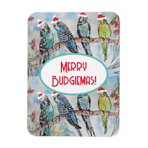 Santa Wellensittich Weihnachts-Wasserfarbenmalerei Magnet