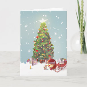 Santa Welpe: Lächelnder Bichon & Weihnachtsbaum Karte