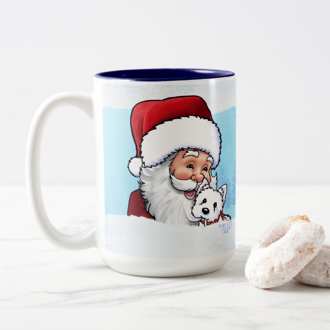 Santa Westie Puppy Winter Zweifarbige Tasse (Mit Donut)