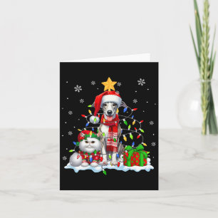 Santa Whippet mit Elf Cat Weihnachtsleuchten Besit Karte