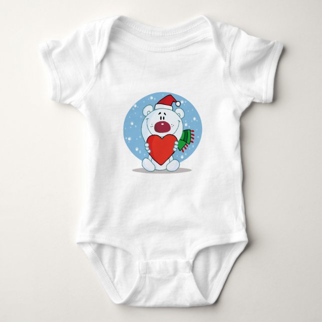 Santa White Bär mit Herz Baby Strampler (Vorderseite)