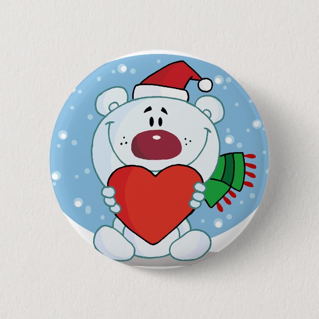 Santa White Bär mit Herz Button (Vorderseite)
