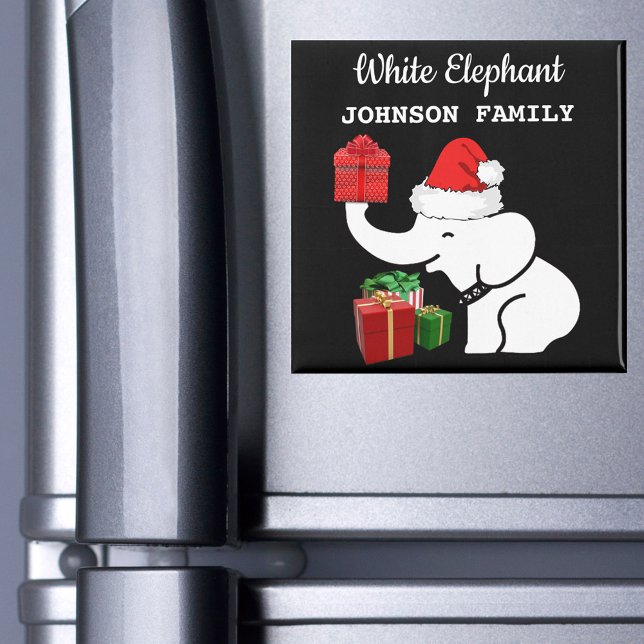 Santa White Elephant Ihr Name Weihnachtsküche Magnet (Santa White Elephant Your Name Christmas Kitchen Magnet)