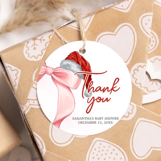 Santa Winter Baby Dusche Runde Geschenkanhänger (Santa Baby Coquette Christmas Winter Baby Shower Favor Tags)
