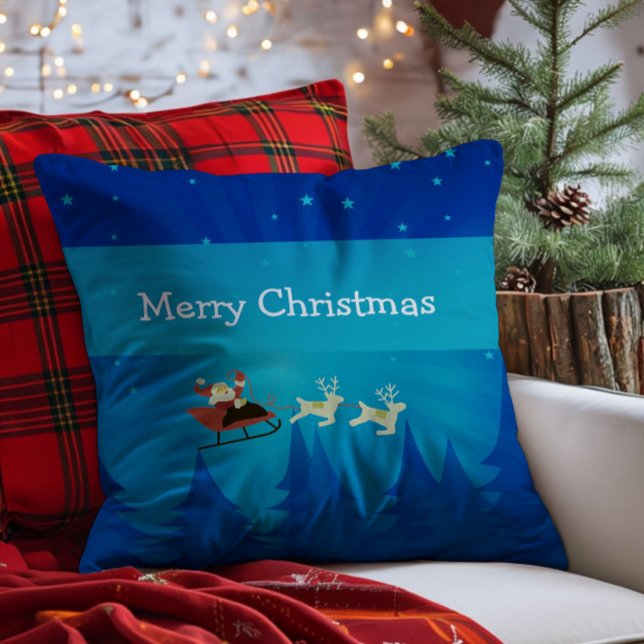 Santa Winter Szene Pillow Kissen (Santa Winter Scene Throw Pillow)