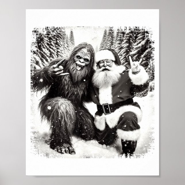 Santa With Bigfoot Christmas Lights Funny Sasquatc Poster (Vorne)