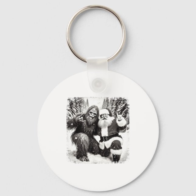 Santa With Bigfoot Christmas Lights Funny Sasquatc Schlüsselanhänger (Vorderseite)
