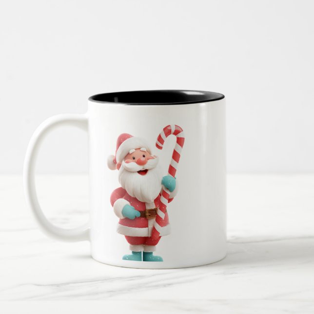 Santa with Candy Stick – Festive Christmas Coffee  Zweifarbige Tasse (Links)