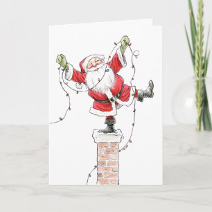 Santa with Christmas Lights Card Karte