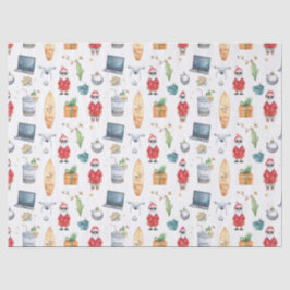 Santa with computer and Surfboard on Christmas  Seidenpapier