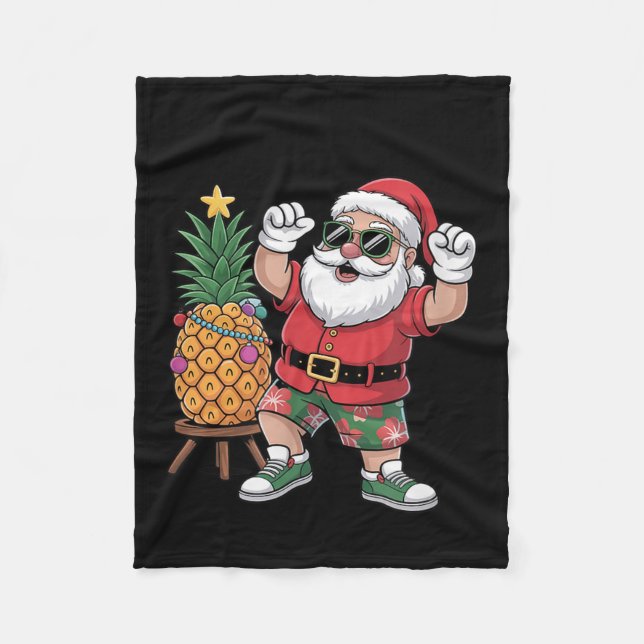 Santa With Pineapple Christmas Tree In Summer Time Fleecedecke (Vorderseite)