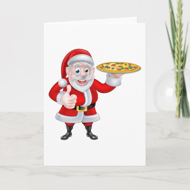 Santa with Pizza Feiertagskarte (Vorderseite)