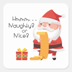 Santa Wonders Naughty oder Nice? Quadratischer Aufkleber