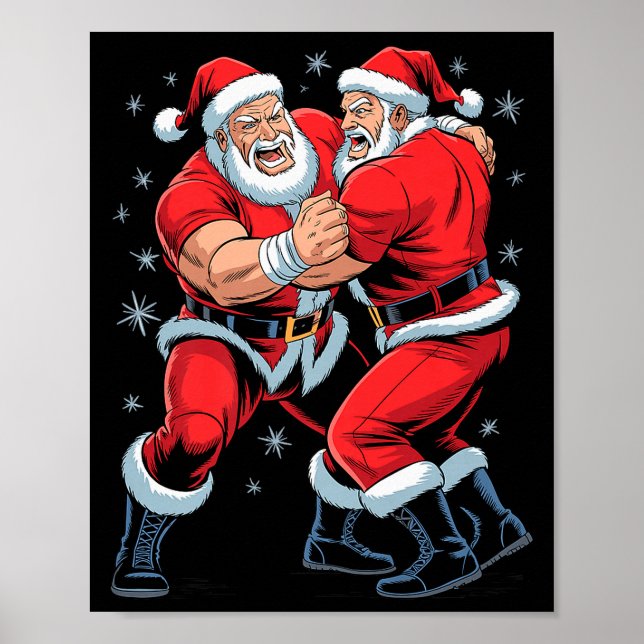 Santa Wrestling Lover Funny Wrestler Xmas Christma Poster (Vorne)