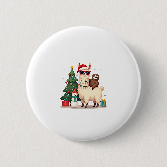 Santa Xmas Funny Llama Sloth Christmas (2) Button (Vorderseite)