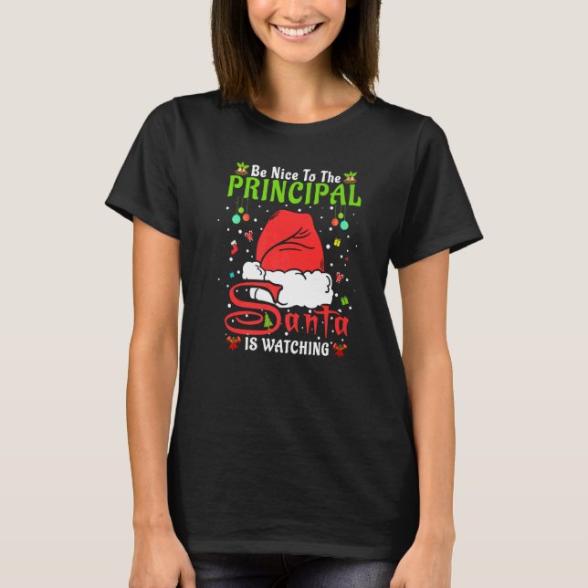 Santa Xmas Pajamas Be Nice To The Principal Christ T-Shirt (Vorderseite)