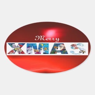 SANTA XMAS PARTY / PENGUIN SERENADE OVALER AUFKLEBER