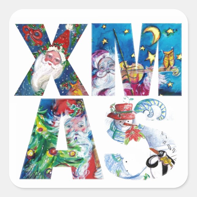 SANTA XMAS PARTY / PENGUIN SERENADE QUADRATISCHER AUFKLEBER (Vorderseite)