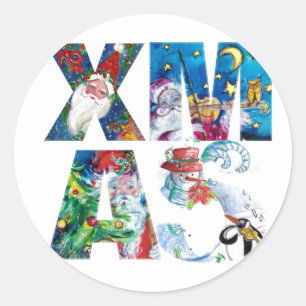 SANTA XMAS PARTY / PENGUIN SERENADE RUNDER AUFKLEBER