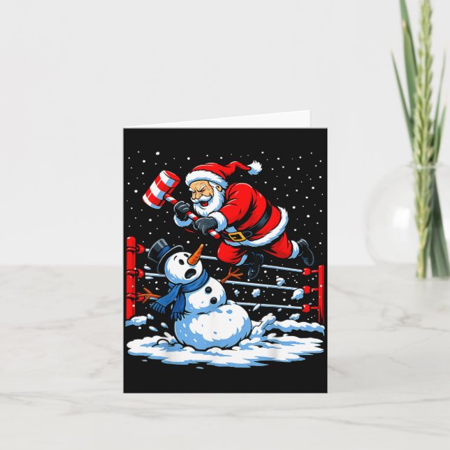 Santa Xmas Snow Lights Wrestling Funny Wrestling C Karte (Vorderseite)