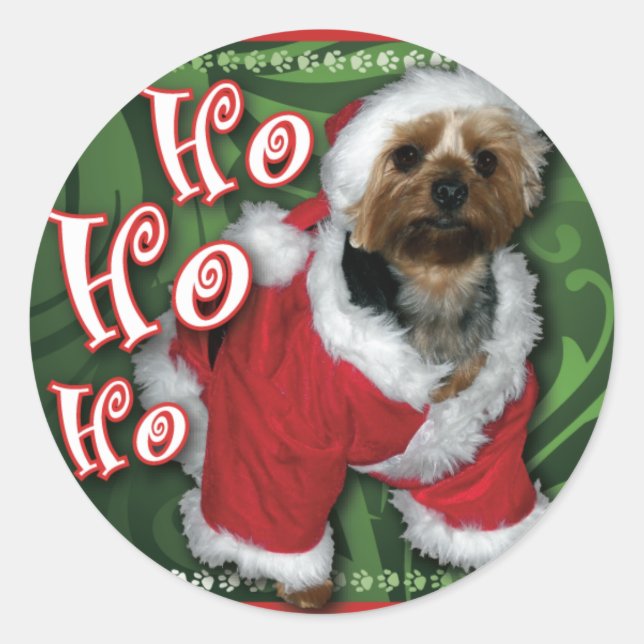 Santa Yorkie Round Sticker (Vorderseite)