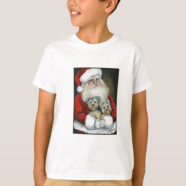 Santa & Yorkies Dog Art Kids Sweatshirt T-Shirt (Vorderseite)