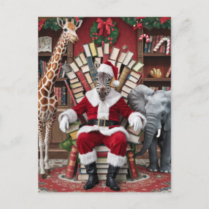 Santa Zebra, Giraffe und Elefant Postkarte