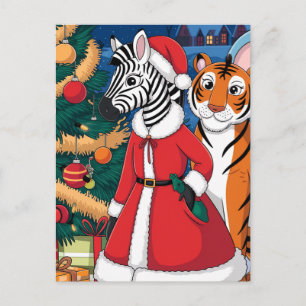 Santa Zebra, Tiger Postkarte