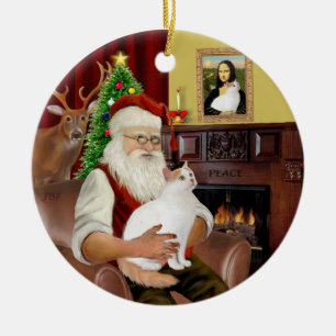 Santa zu Hause - Türkisch Van Katze Keramikornament