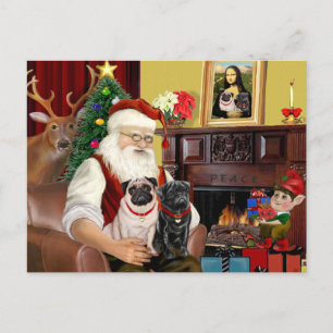 Santa zu Hause - zwei Möpse,2F,1blk) Feiertagspostkarte
