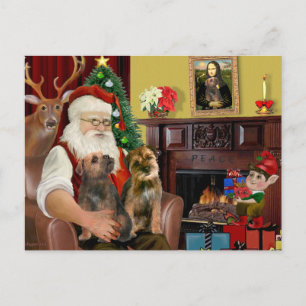 Santa - Zwei Border Terrier Feiertagspostkarte