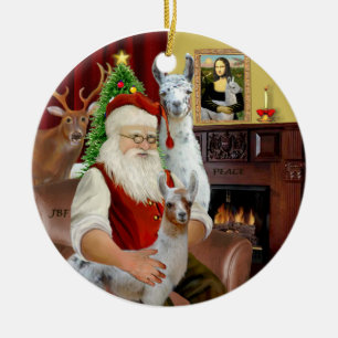 Santa - Zwei Lamas (Mutter+Kleinbaby) Keramikornament
