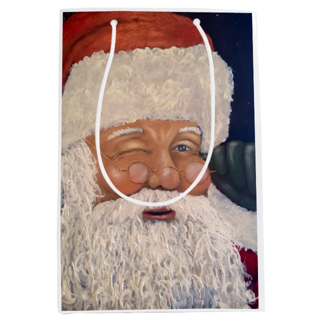 Santa Zwinkernd Mittlere Geschenktüte (Vorderseite)