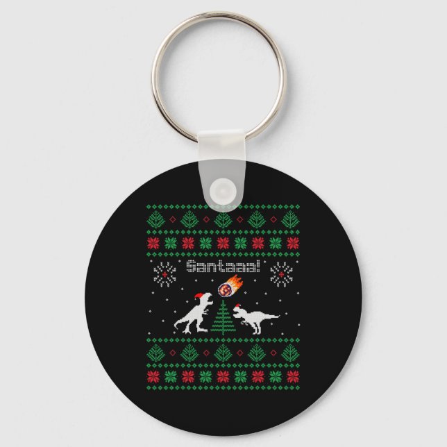 Santaaa Dinosaur hässlicher Weihnachtspullover  Schlüsselanhänger (Vorderseite)