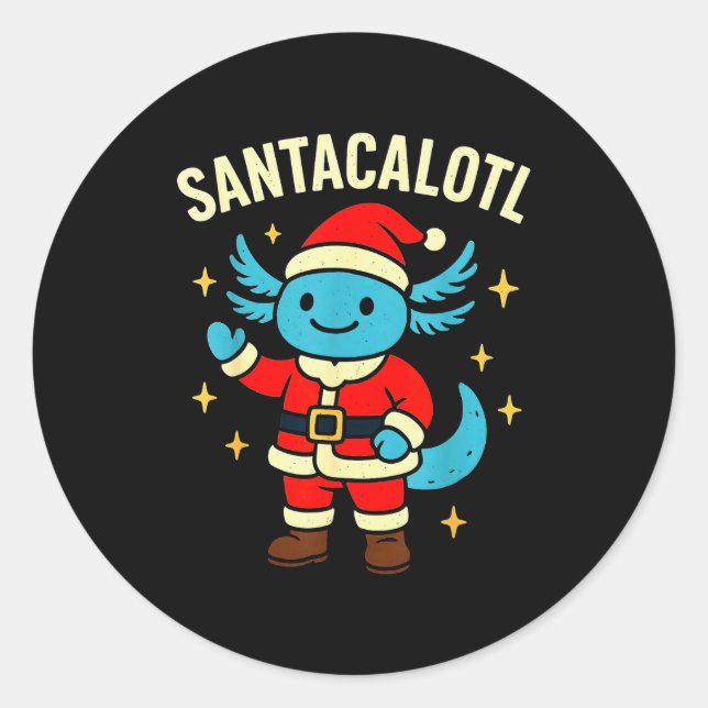 Santacalotl Santa Claus Cute Blue Axolotl New Year Runder Aufkleber (Vorderseite)