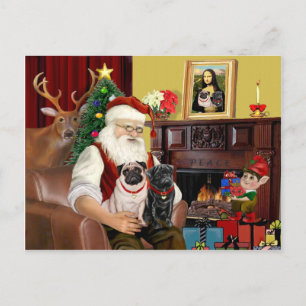 Santa's 2 Möpse (Fawn + Schwarz) Feiertagspostkarte