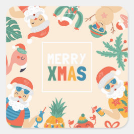 Santas am Strand Quadratischer Aufkleber