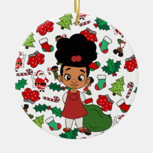 Santa's Bag Girl2 Keramik Ornament