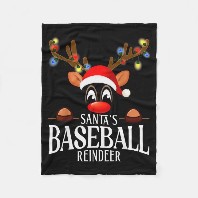Santa's Baseball Reindeer Funny Xmas Matching Pjs  Fleecedecke (Vorderseite)